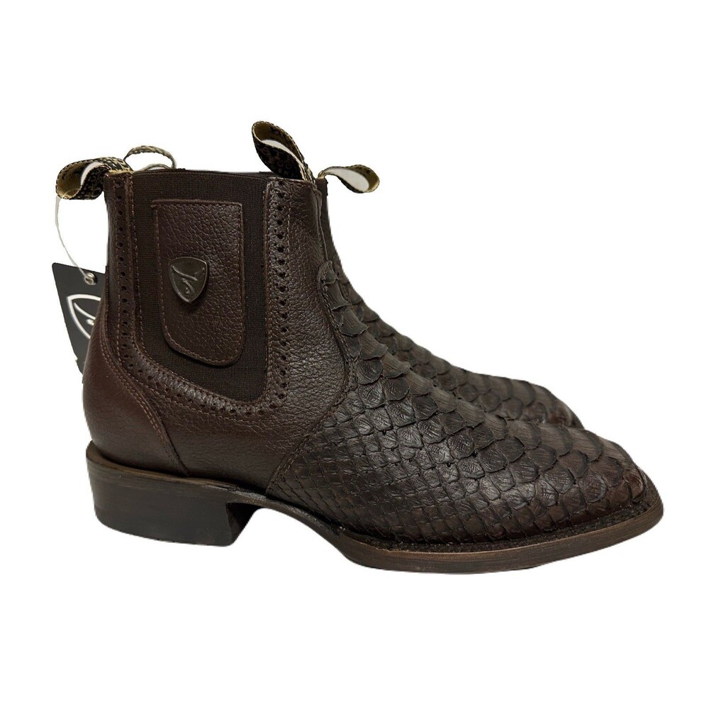 NEW Patron Boots Mens Size 8 Brown Cow Leather Python Pull On Western Ankle Boot - Picture 2 of 7